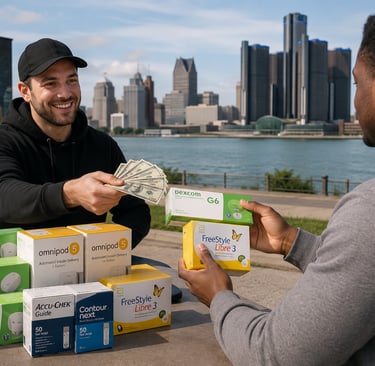 Selling diabetic supplies for cash in Dallas, including Dexcom, Omnipod, FreeStyle Libre, and test 
